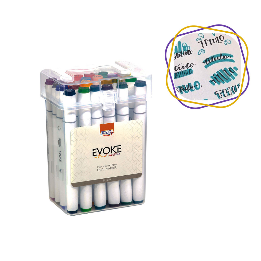Marcador Permanente Canetinhas Brush Pen Colorir Dual Marker 24 Cores Ponta Dupla BRW