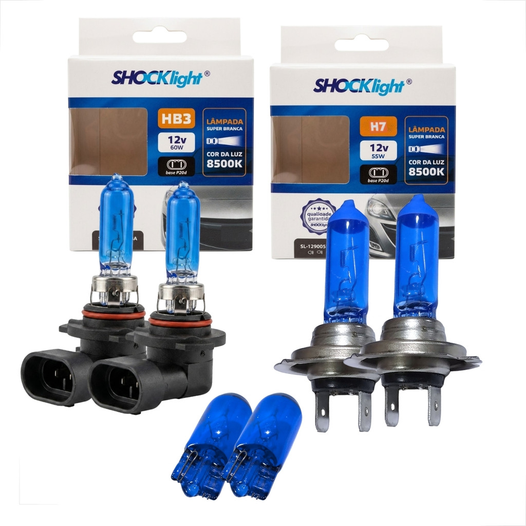 KIT ILUMINAÇÃO H7 +2 LÂMPADAS HB3 9005 + 2 LÂMPADAS T10 BLUE HALÓGENAS