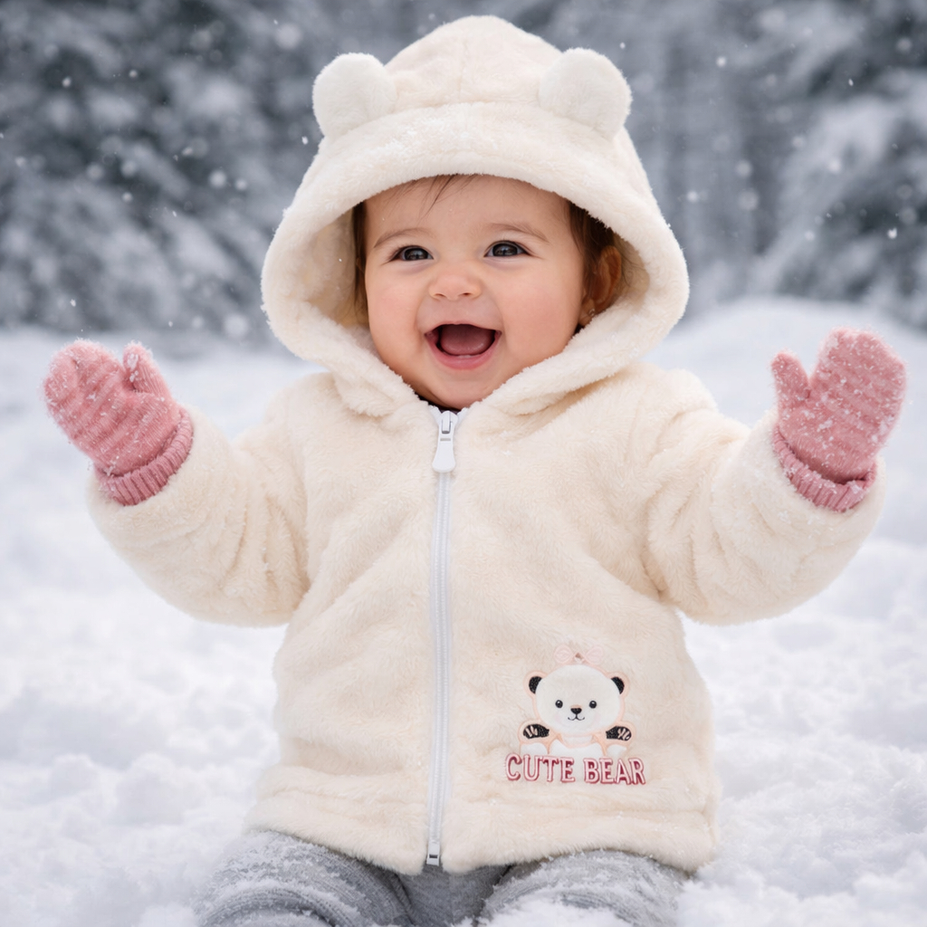Casaco Jaqueta Blusa Bebê Infantil Feminino Pelo Fleece Quente Inverno Capuz Orelinha Neve Premium P a 14 Rosa Lilas Bra