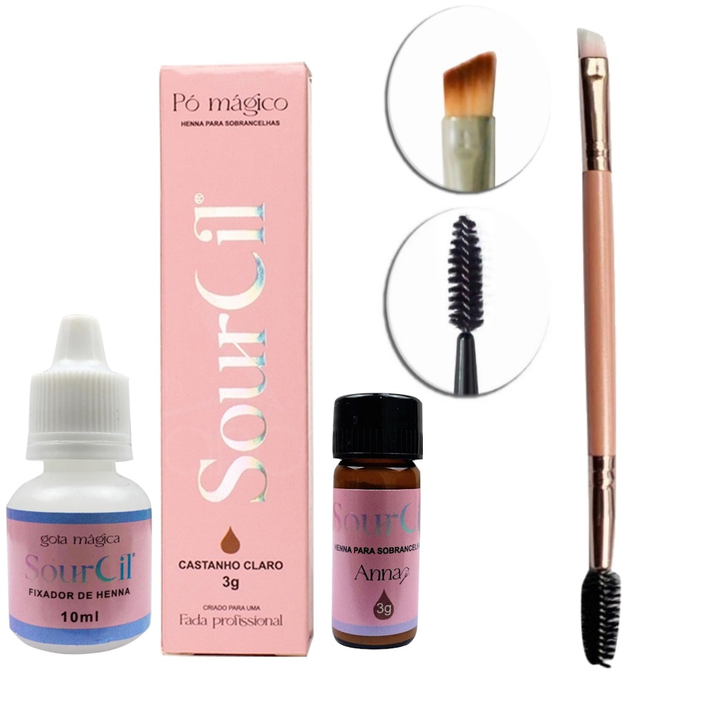 Henna Sourcil Sobrancelha Profissional e Pincel Duplo Rosa
