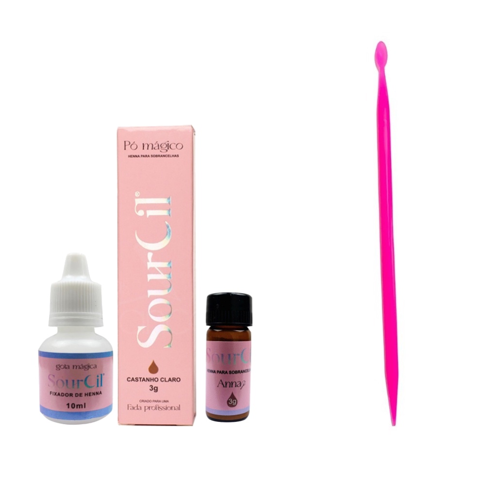 Kit Henna Sourcil Sobrancelha Vegana e Palito Magico Dosador Duplo