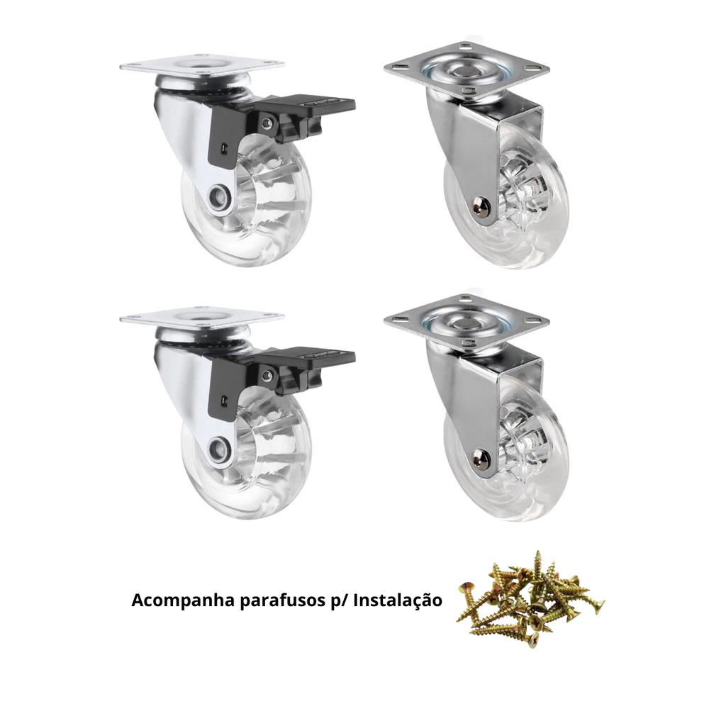 Kit 2 Rodizio Gel Silicone Giratório 50mm Sem Trava E 2 Com Trava Suporta 200kg Total
