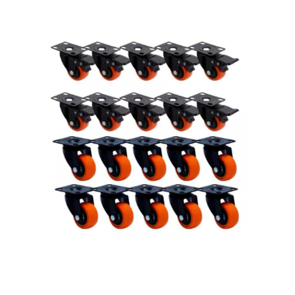 Kit 20 Rodízios 50mm Controle Total com 10 Rodas Traváveis e 10 Sem Trava