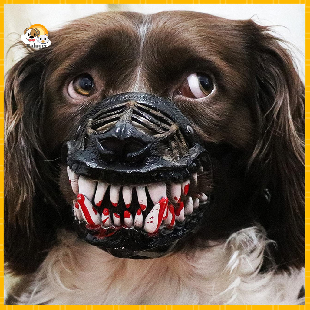 Dog Muzzle for Halloween Hell Mouth Cover Adjustable Dinosaur with Teeth Breathable Latex Anti-bite Mask for Pets Perfec