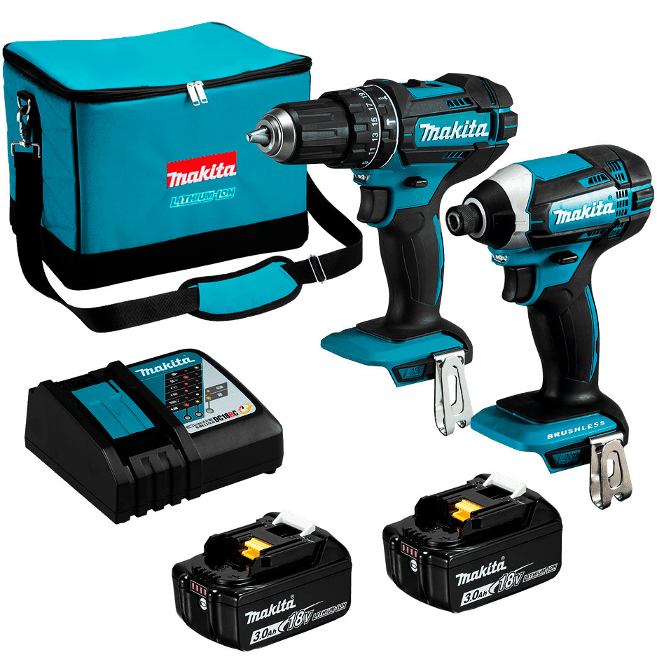 Kit Makita DLX2131 Parafusadeira de Impacto + Paraf./Furadeira c/ 2 Baterias 3.0Ah 18V Carregador