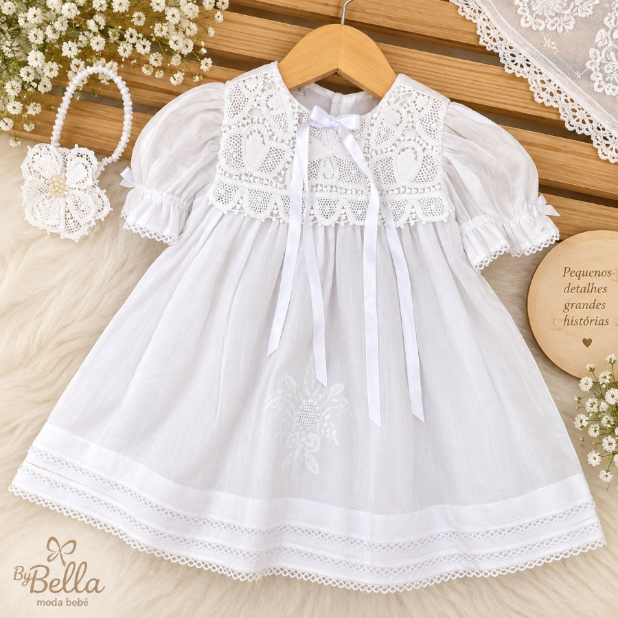 VESTIDO INFANTIL BEBÊ BATIZADO RENDA RENASCENÇA LIA