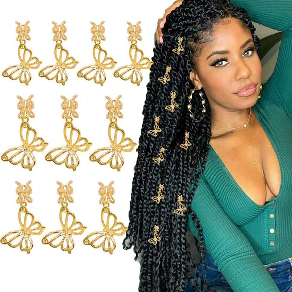 20 Pcs Butterfly Hair Braids Dreadlock Clips, Hollow Metals Cuffs Clip Hair Accessories Styling Fashion Toos for Women M