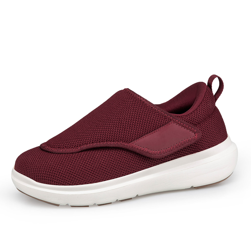 Sapatos De Caminhada De Ajuste Largo Com Envoltório Completo Vinho Tinto , Fácil De Usar Para Idosos Sola Macia