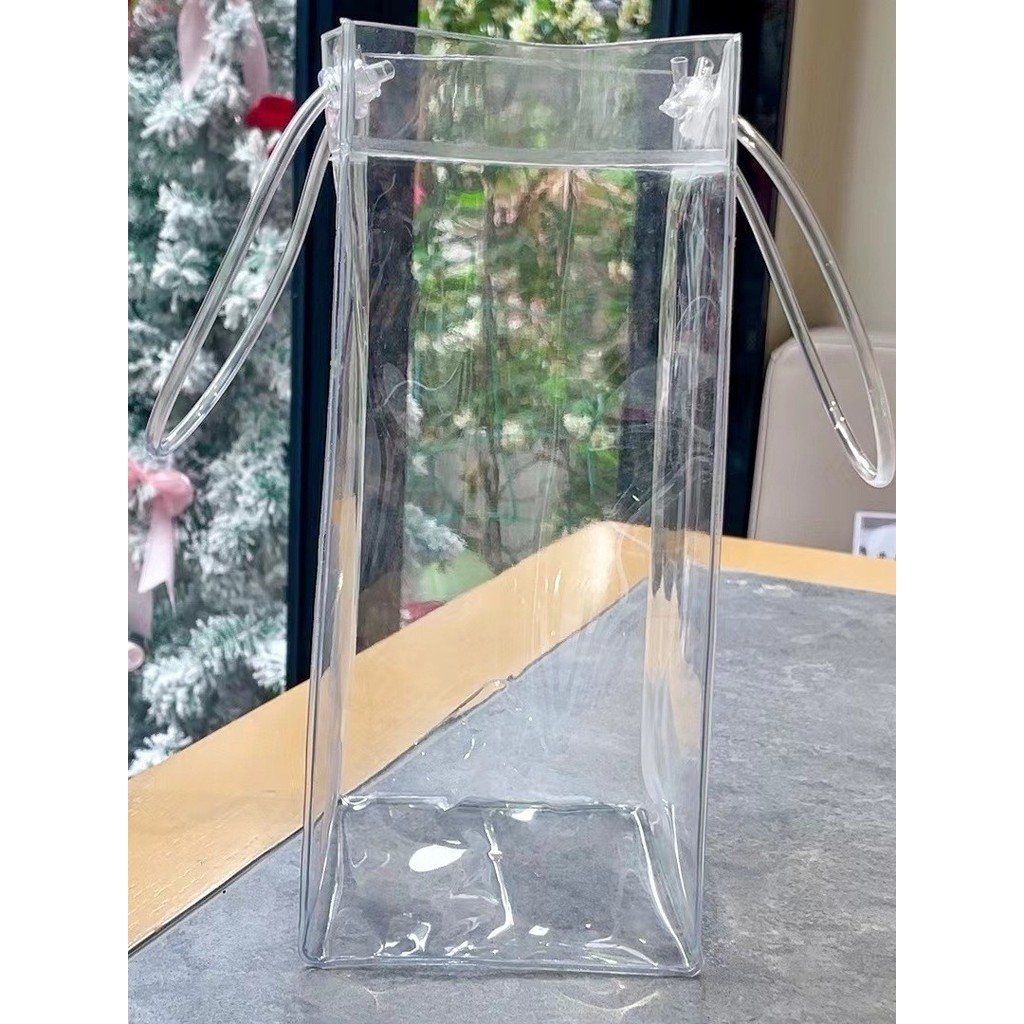 Saco de gelo de vinho tinto saco de vinho engrossado PVC transparente saco sacola de embalagem macia portátil presente f
