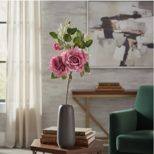 Galho Rosa Artificial Luxo Grande Realista Kit 2 Peças Decoração Elegante