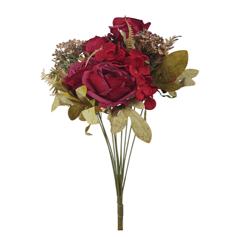 Buquê Rosa Artificial 48cm Grande Flores Artificiais Arranjo Floral Decoração Jardim Sala sem Vaso