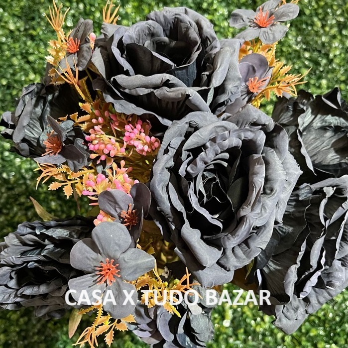 Buquê de rosa com Hortênsia artificial 6 flores grandes