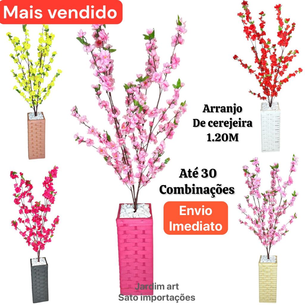 Arranjo de Árvore Artificial Pessegueiro Rosa 120cm no Vaso Grande – Ideal para Escritório e Sala de Estar Cp4g