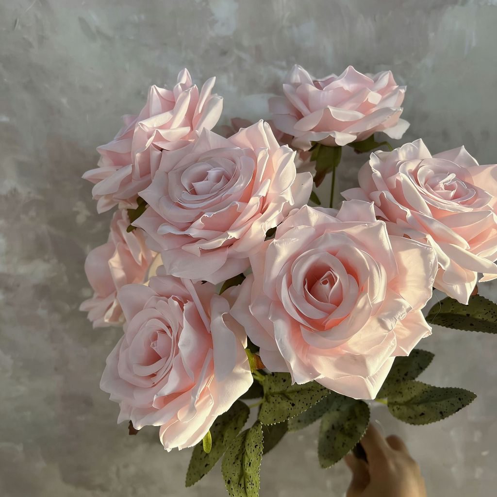 Buquê 9 Rosas Artificiais Realistas Grande – Flores De Rosa Artificial Luxo Para Arranjos, Decoração Casa, Festas E Even