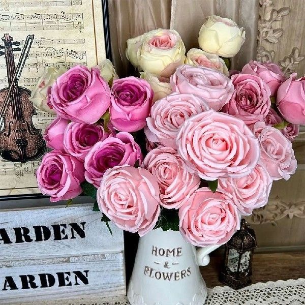 Buquê 9 Rosas Artificiais Grande – Luxo Para Casamento Arranjos Decoração Festas Casa | Pronta Entrega