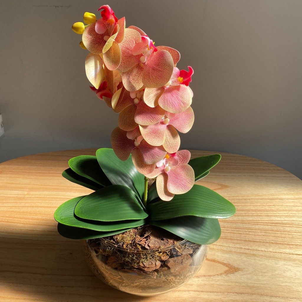 Arranjo Centro de Mesa Orquídea Rosa Artificial Vaso Grande
