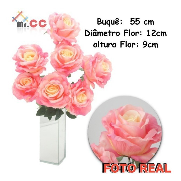 Buquê Rosas Artificial C/7 Flor Grande Galho Arranjo Enfeite