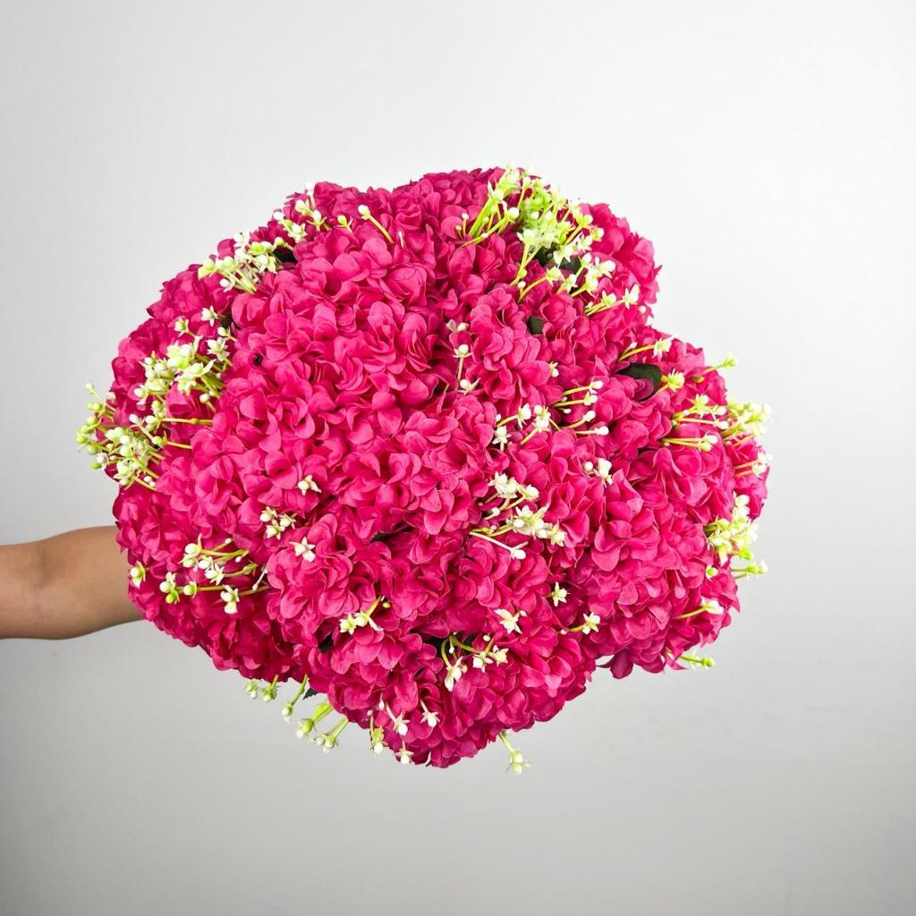 Buquê de Pompom Flor ROSA PINK grande artificial com 9 flores - BY800578