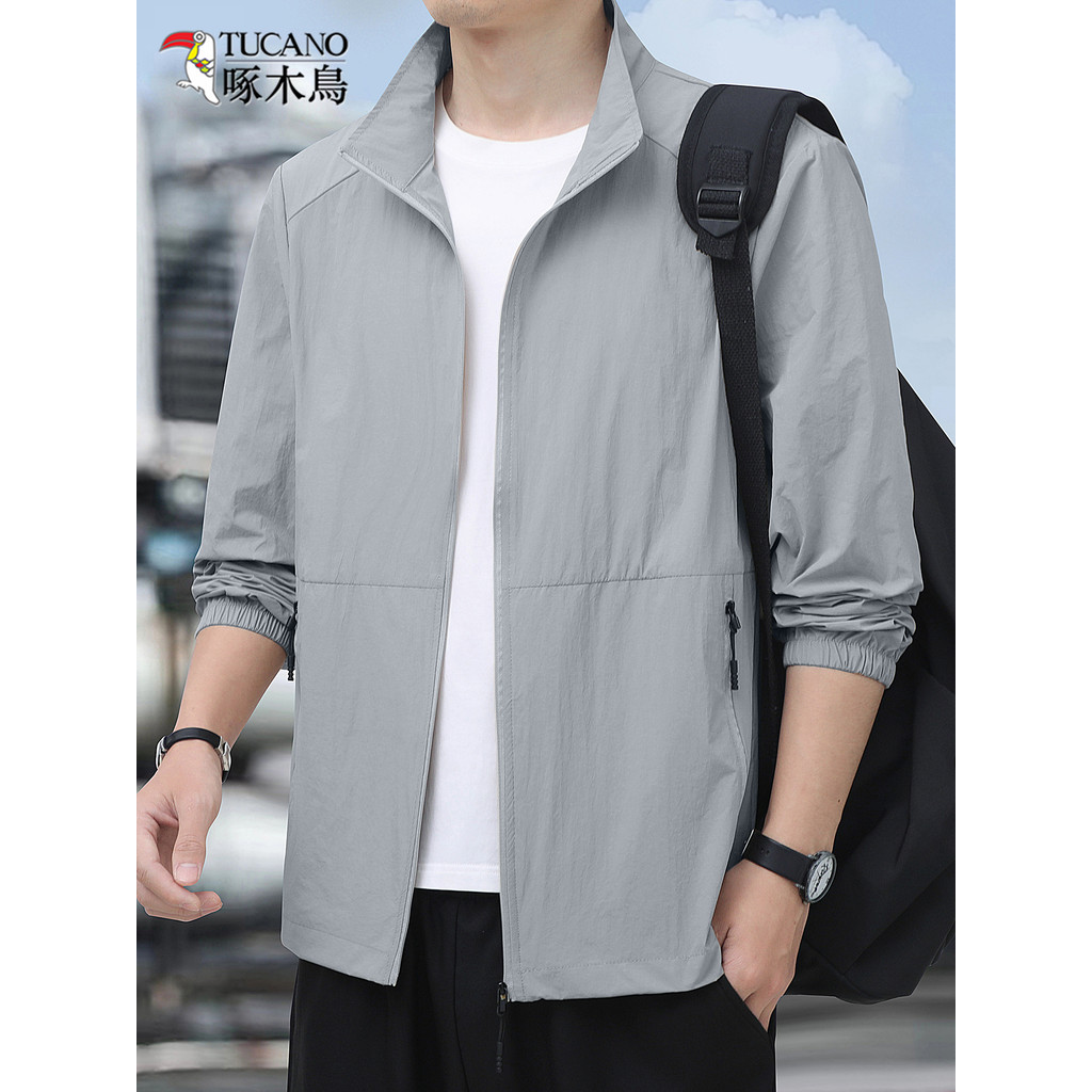 Woodpecker Casual protetor solar roupas masculinas sensação legal gelo seda gola jaqueta 2026 verão luz respirável prote