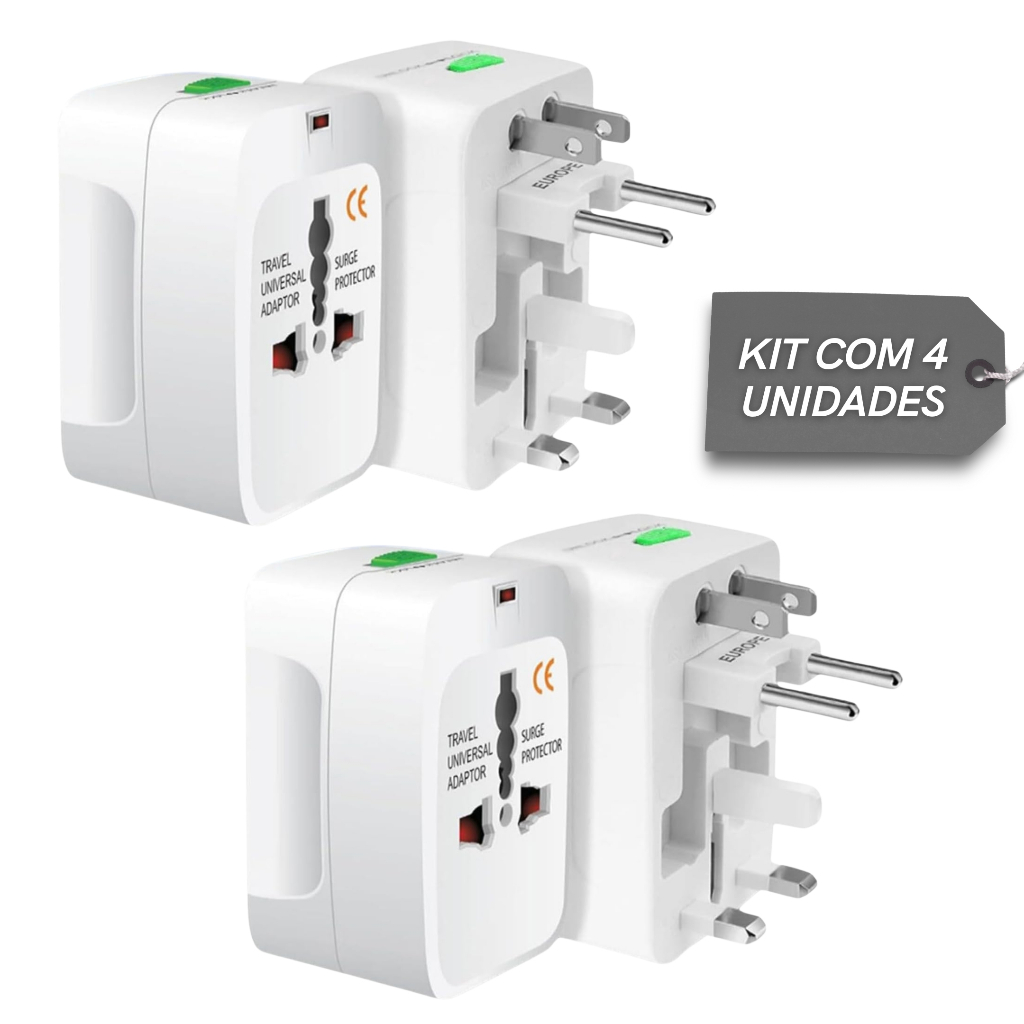 4 Adaptadores de Tomada Universal, Para Viagem, Mais de 150 Países, Internacional, Bivolt, AVIBES