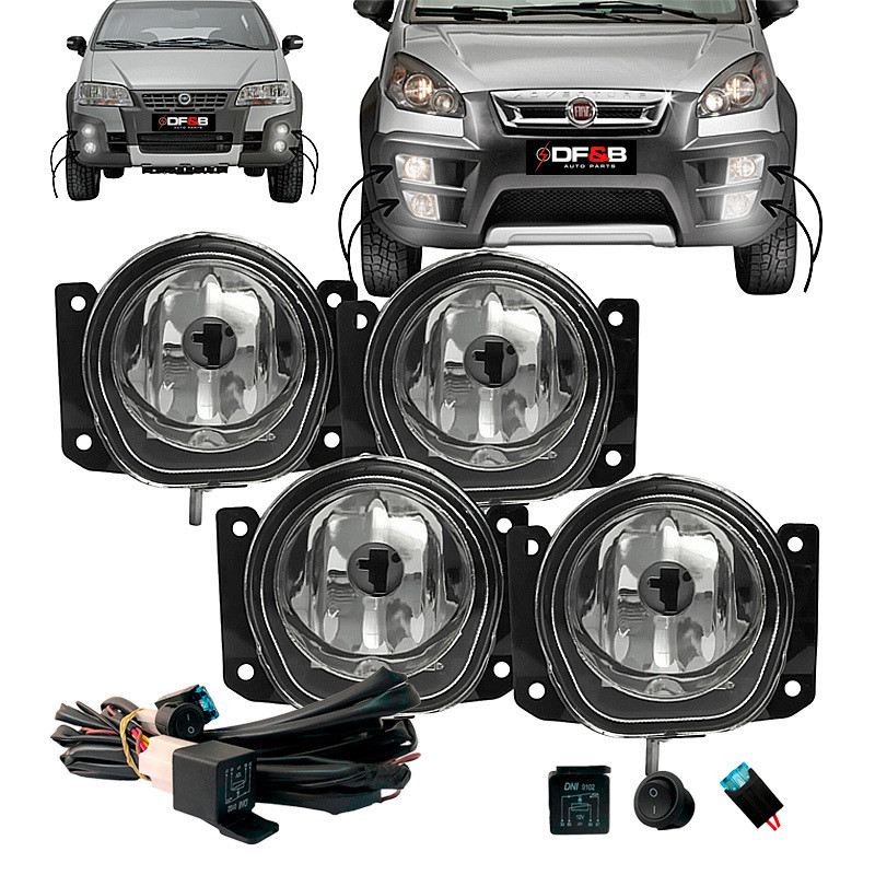 Kit 4 Farol Milha Vidro Fiat Idea Adventure 2004 2005 À 2016