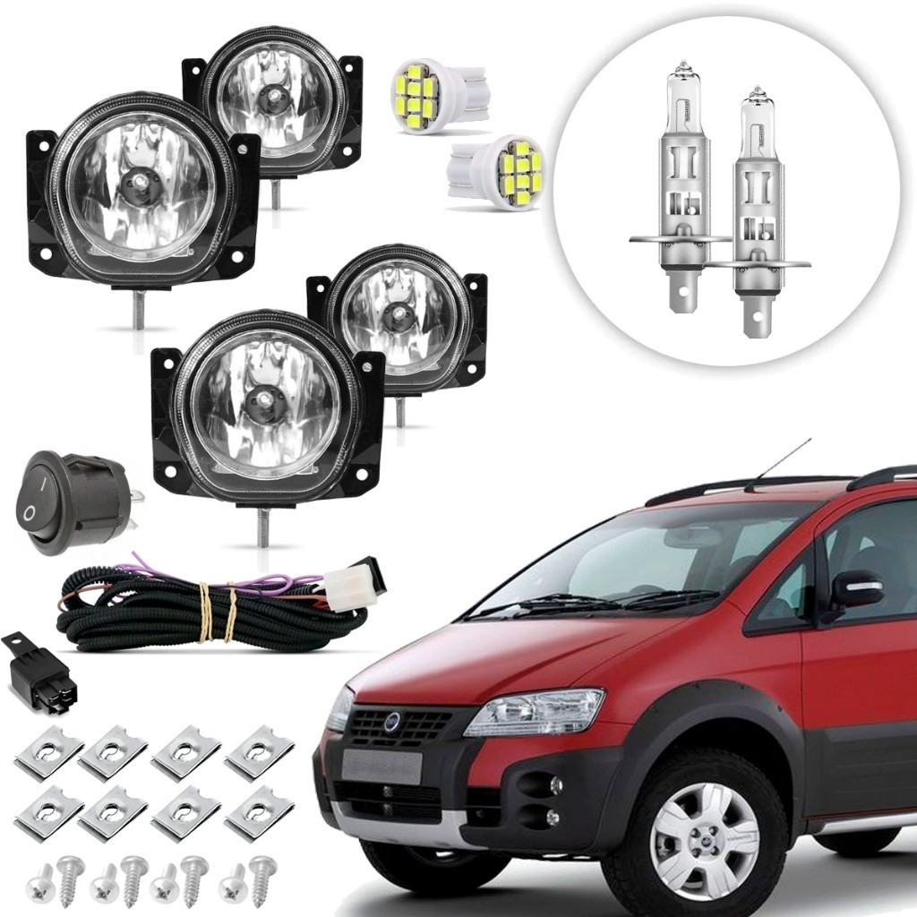 Kit de Farol de Milha Fiat Idea H1 4 Faroletes Neblina 2005 2006 2007 2008 2009 2010