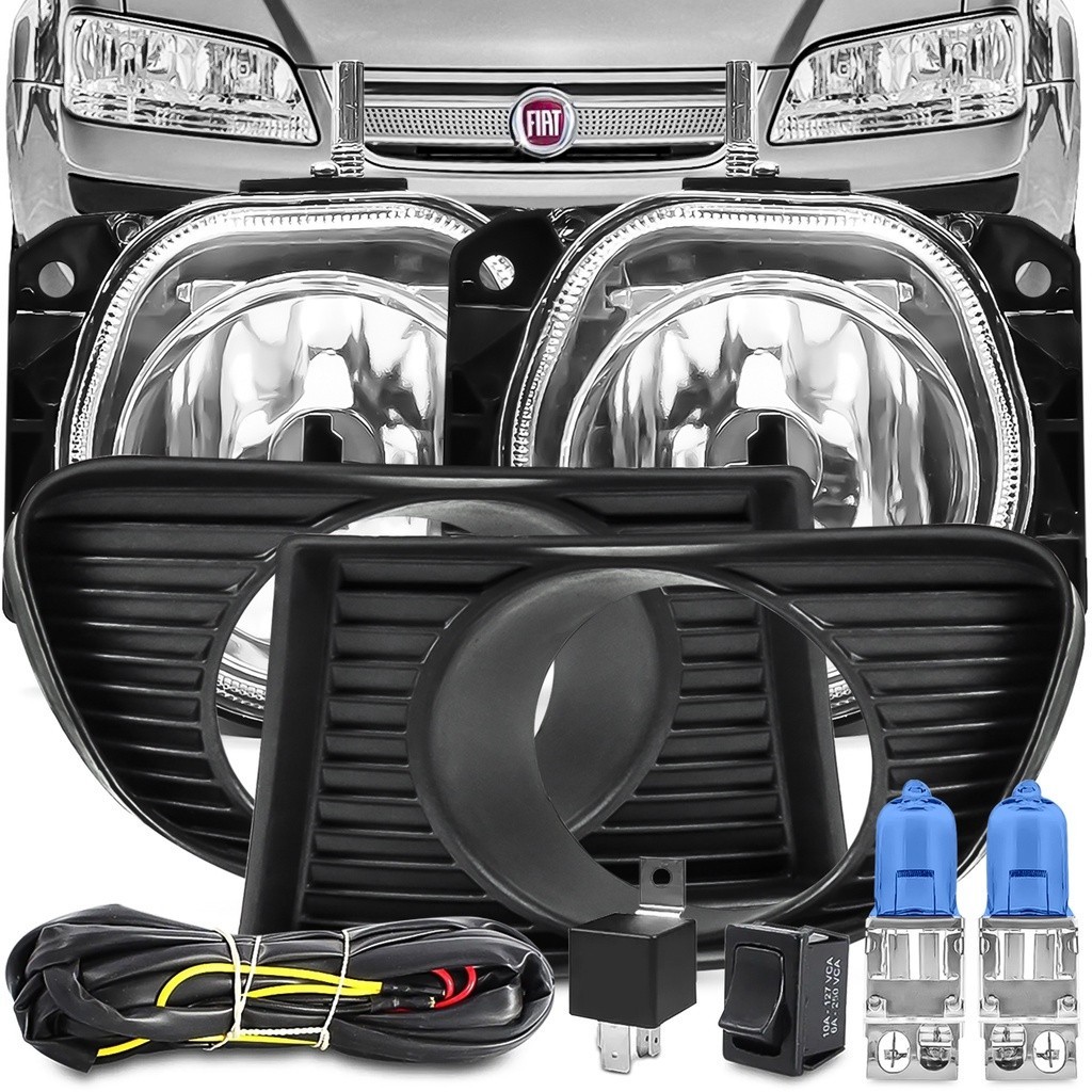 Kit Farol de Milha Auxiliar Neblina Fiat Idea 2005 06 07 08 09 2010 + Grade Moldura