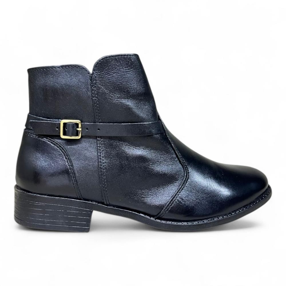 Ankle Boot Bota Santa Moça C12803 Cano Curto Preta em Couro Legítimo