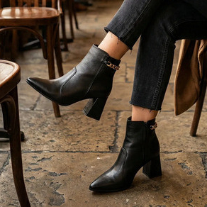 Bota Ankle Boot Feminina Salto Bloco Couro Legítimo Bebecê