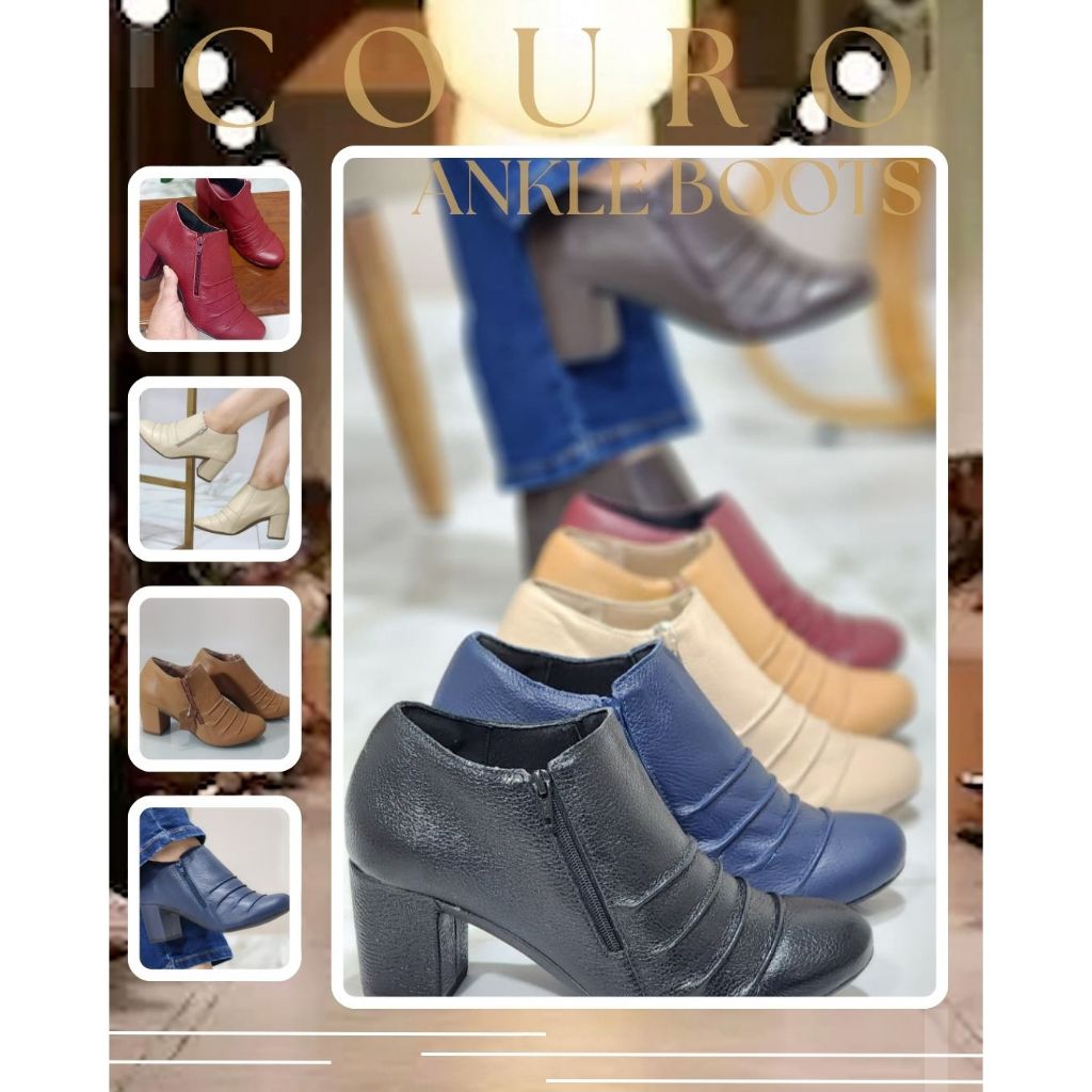 Ankle Boot em Couro Botinha Salto Bloco Baixo Olpe Shoes
