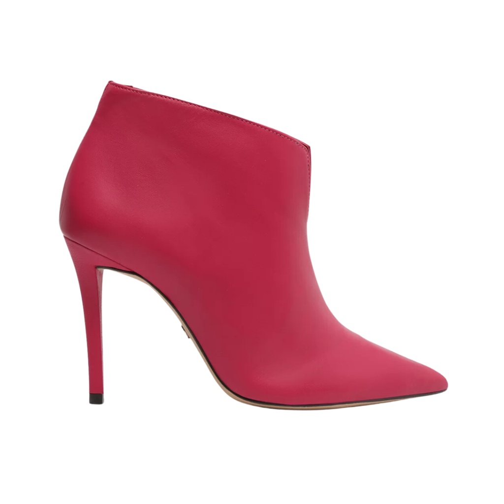 Ankle Boot Vermelha Couro Salto Alto Fino