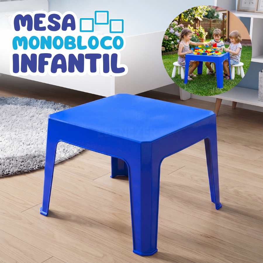Mesa Infantil Plástica Monobloco Resistente Leve Para Crianças Quarto Sala Brinquedoteca Quadrada