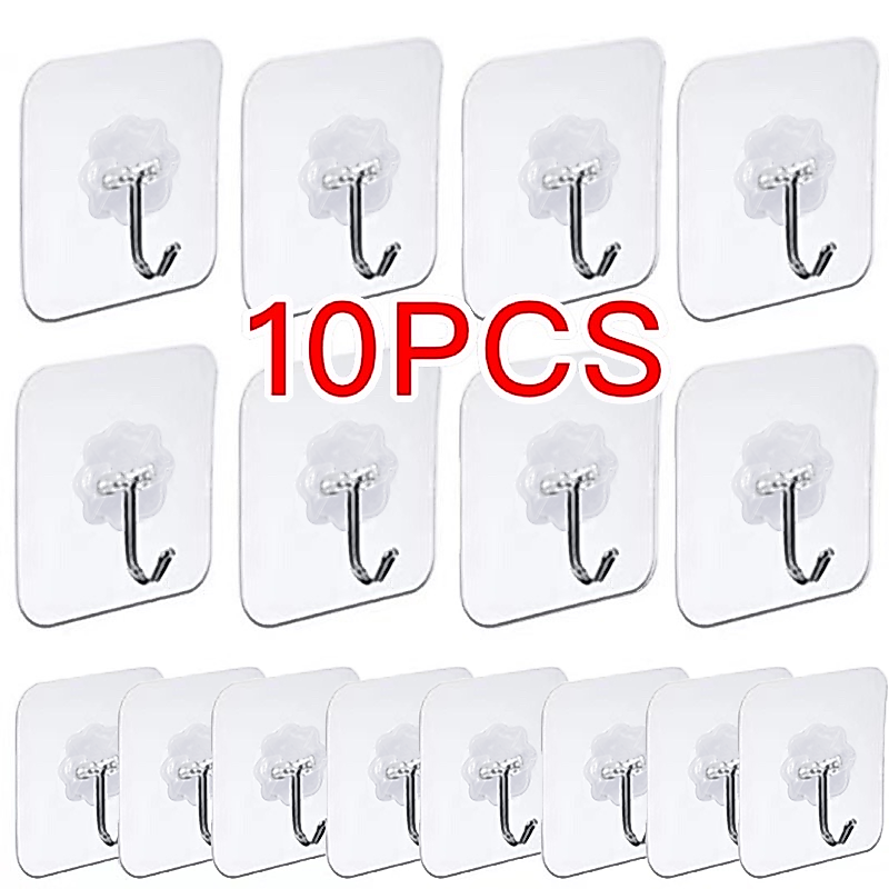 Gancho De Parede Adesivo 1/10 Peças , Reutilizável , Antiderrapante , Sem Rastros , Resistente , Na Sala De Banho , Cozi