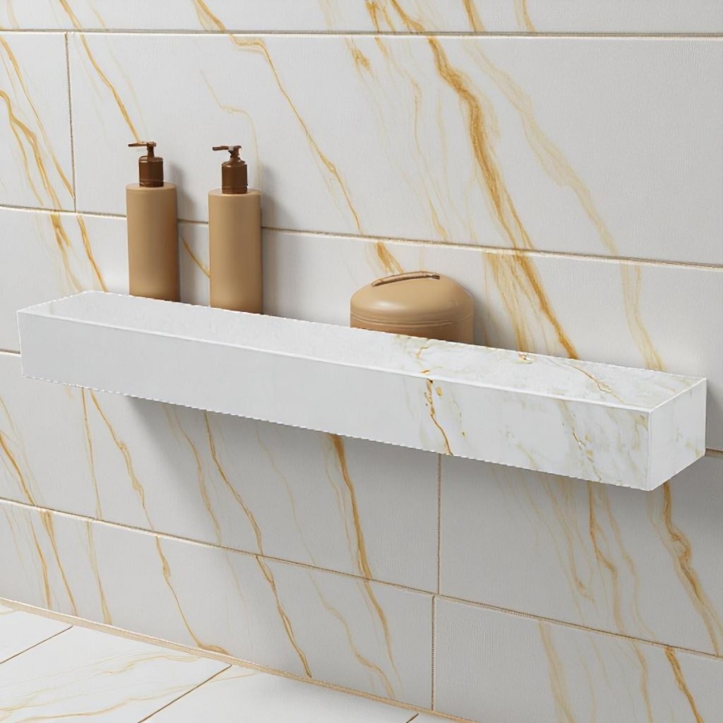 Prateleira Em Porcelanato Calacata Premium Resistente Sala Banheiro Cozinha 75x15x06