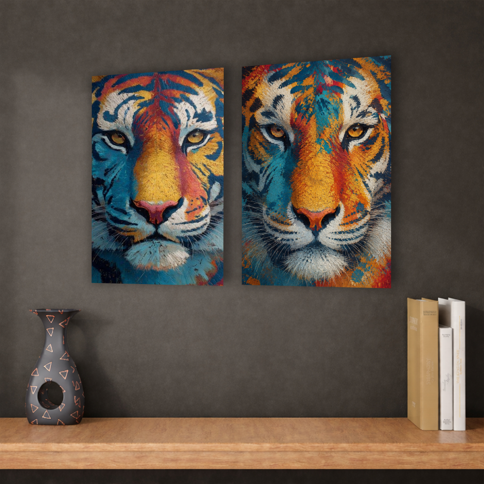 Quadro Decorativo Tigre Colorido Abstrato Animais Selvagens Sala Quarto Decoração