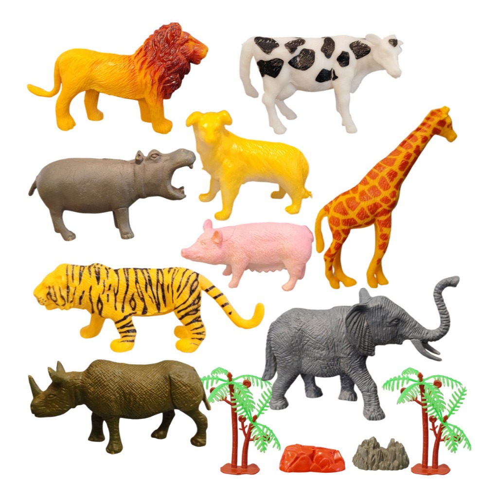 Animais Selvagens Fazenda Fazendinha Brinquedo Leão Vaca Kit Girafa Cachorro Tigre Crianças Rinoceronte Hipopótamo Selva
