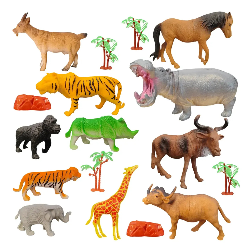 Animais Selvagens Fazendinha Tigre Cavalo Brinquedo 16 Peças Animal Safari Bichos Selva Zoológico Menino Fazenda Roça