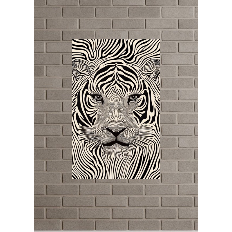 Quadro Decorativo Tigre Preto e Branco | Arte Abstrata Animal Selvagem para Sala e Quarto Moderno