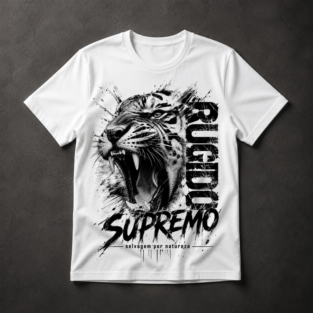 Camiseta Masculina Tigre Rugido Supremo Selvagem Streetwear Animal Print Estampada