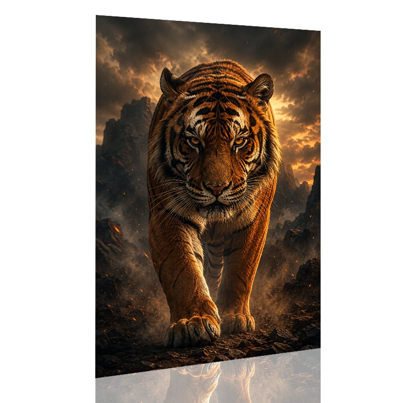 Quadro Decorativo Tigre Selvagem Poderoso Arte Animal Realista 1 Peça Vertical