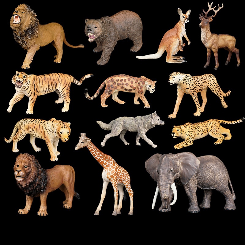 Kit Animais Selvagens 15CM - Girafa Elefante Leão Tigre, Brinquedo Simulação PVC, Presente Educativo para Crianças