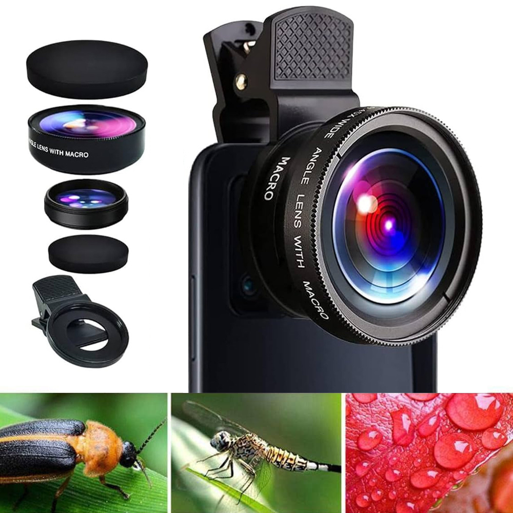 Kit de Clip de Lente HD Externa para Celular 2em1 Lente Super Macro e Grande Angular Compatível com todos os telefones