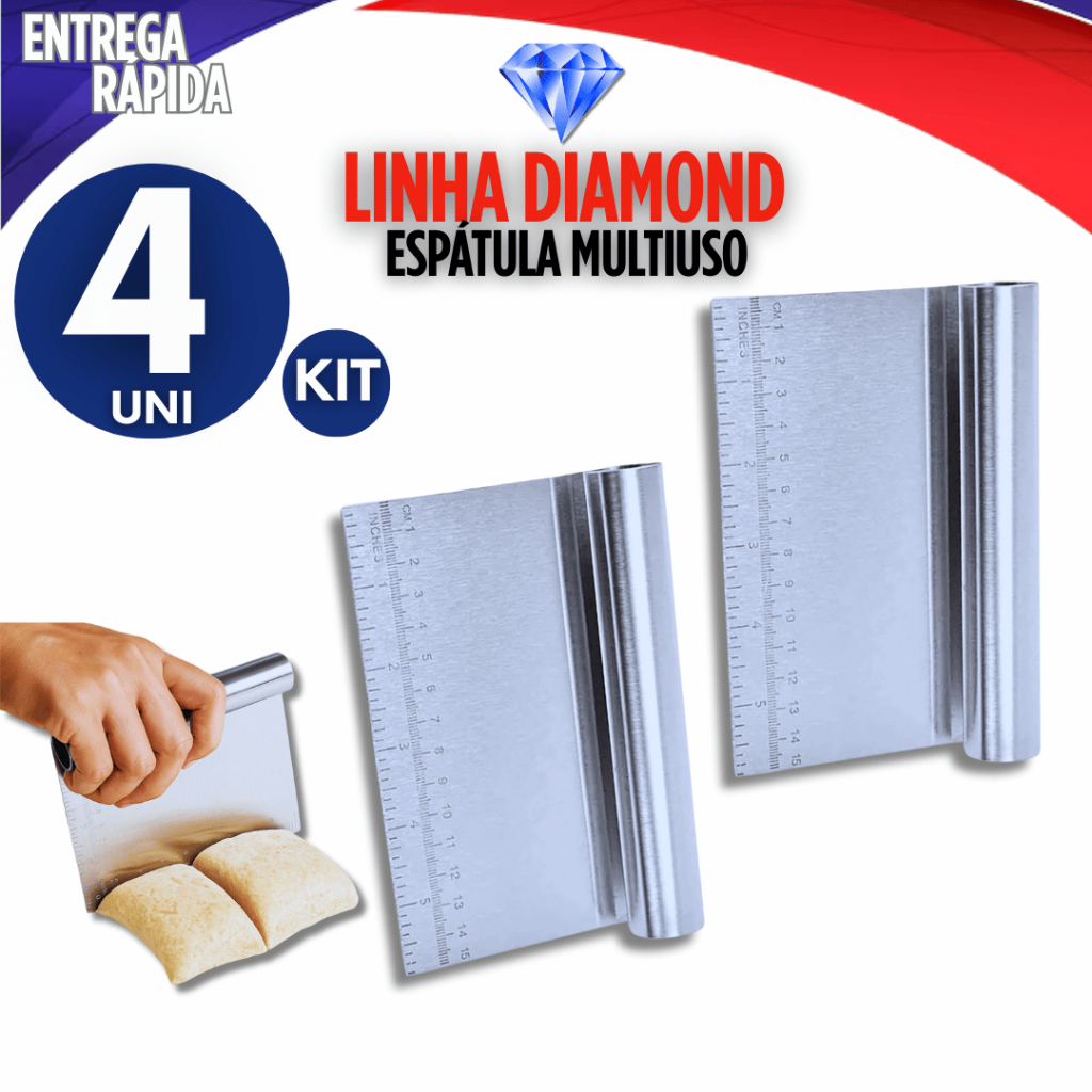 Kit 4 Espátula Para Massas Com Régua  Aço Inox Confeiteiro Alisador Bolo multiuso