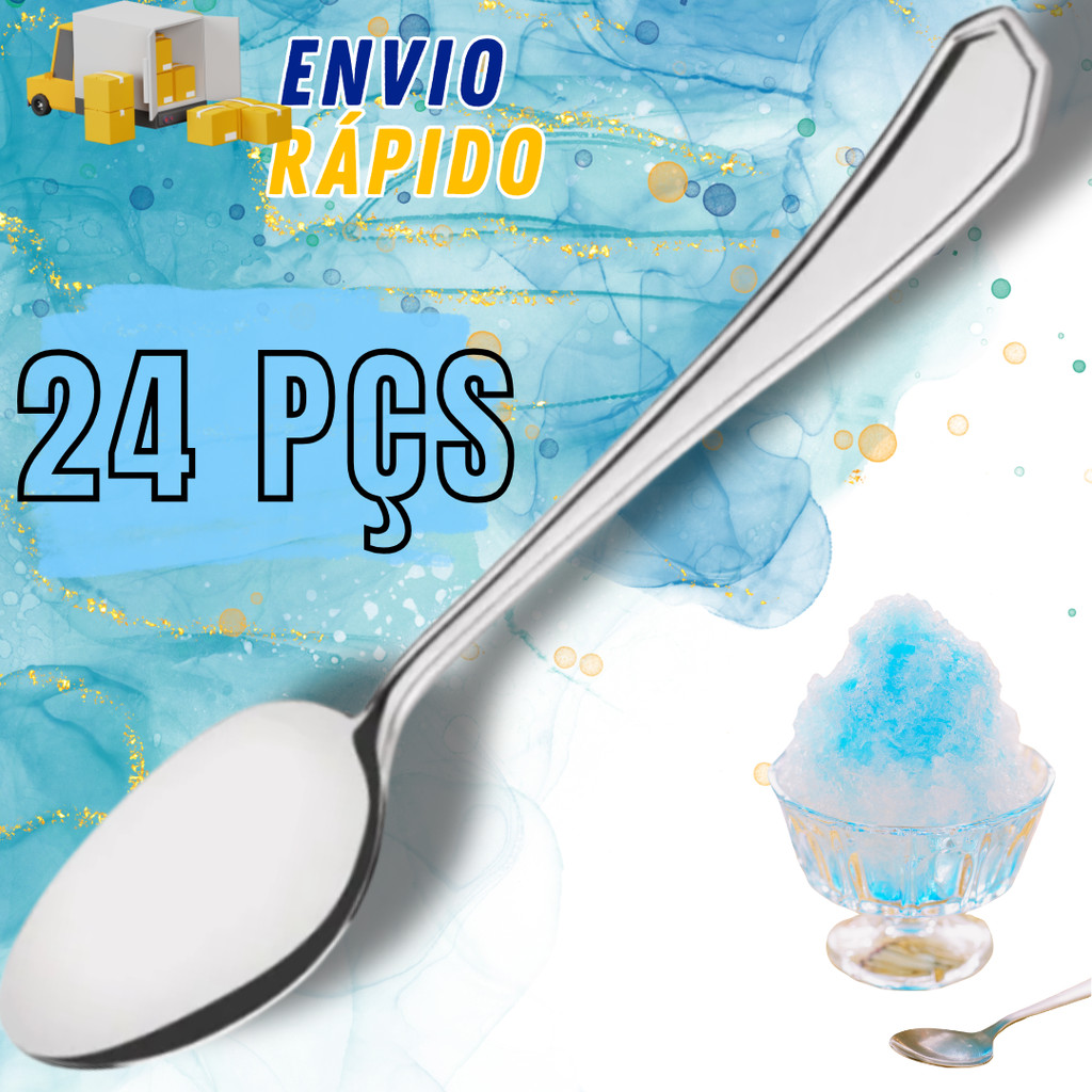 Conjunto 24 Colheres Sobremesa Para Doces Bolos Gelatina Jogo Completo Kit Restaurante Em Aço Inox