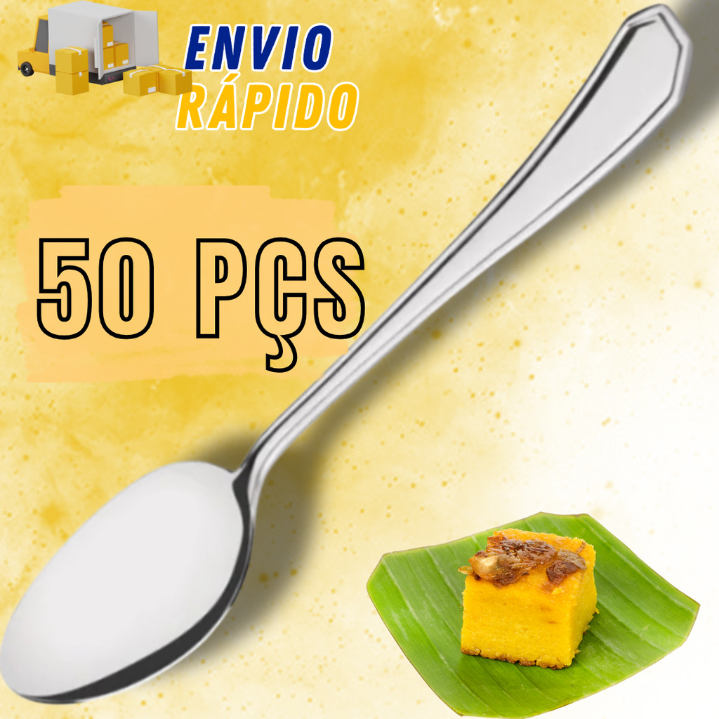 Kit 50 Colheres De Sobremesa Talheres Inox Completo Kit Em Inox Para Doces Bolo Conjunto Restaurante