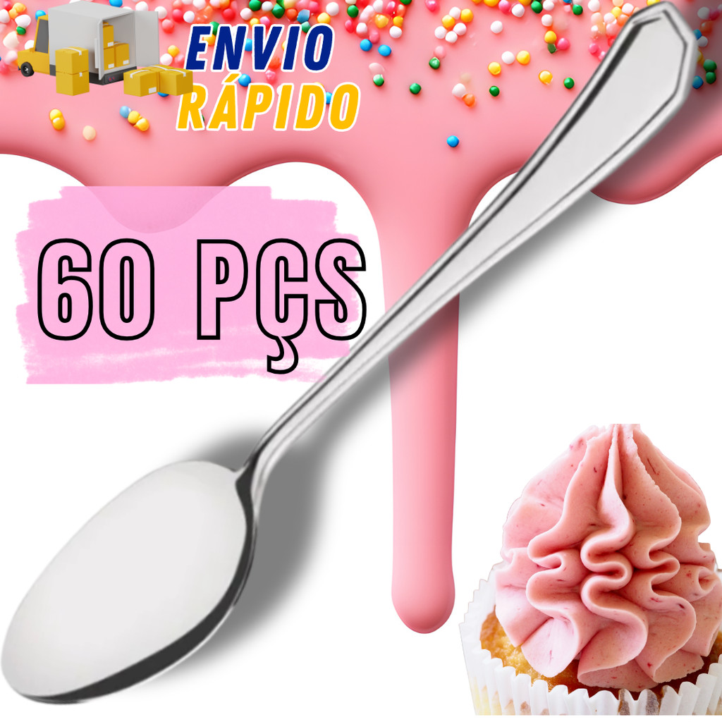 Jogo 60 Colheres Sobremesa Talheres Em Inox Conjunto Para Doces Bolo Kit Completo Restaurante Hotel