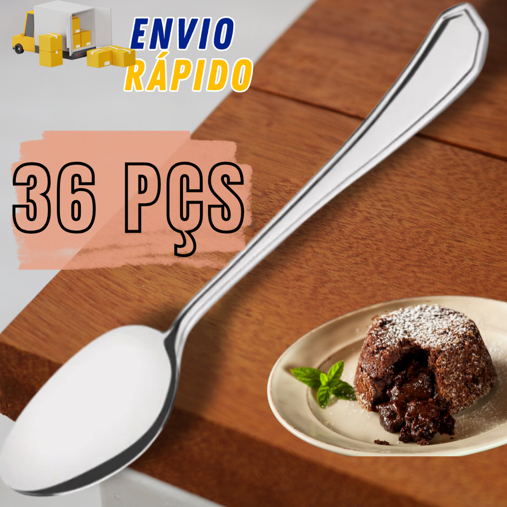 Kit 36 Peças De Colher Sobremesa Conjunto Para Doces Bolos Gelatina Conjunto Completo Kit  Aço Inox