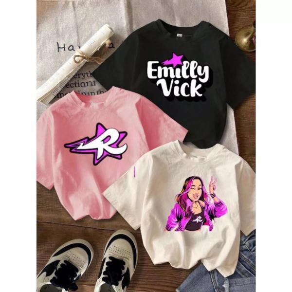 Kit 3 Camiseta Infantil Blusa Emilly Vick Feminina T-Shirt Modinha Kids Youtuber