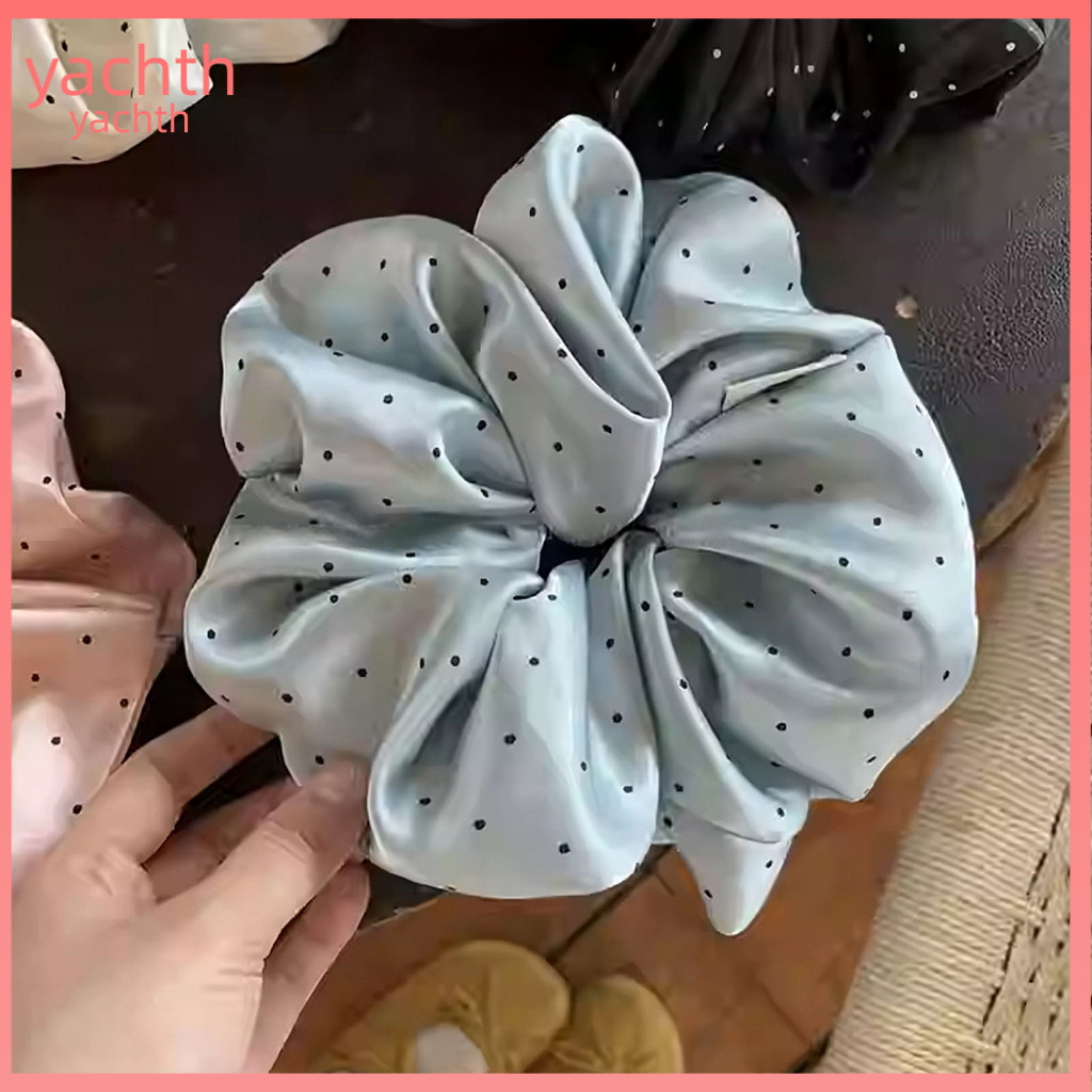 Durable Hair Elastic Rope Satin Dot Print Scrunchie High Tie Extra Smooth Ponytail Holder Korean Style Soft Stretchy for