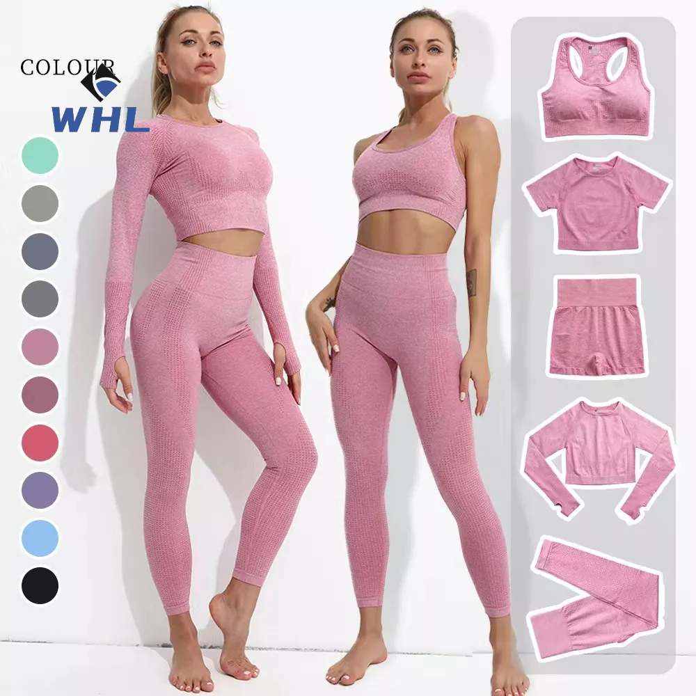 HNYHWKR Conjunto de roupas de ioga com manga curta/longa e calça curta/longa, respirável e elástica